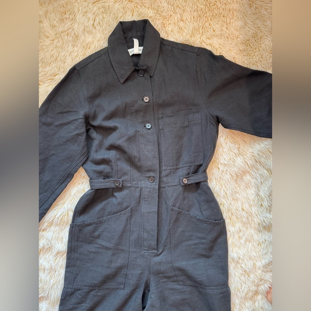 Apiece Apart Ares Cropped Button-Down Utility Jumpsuit in Black size 0 - Picture 3 of 8